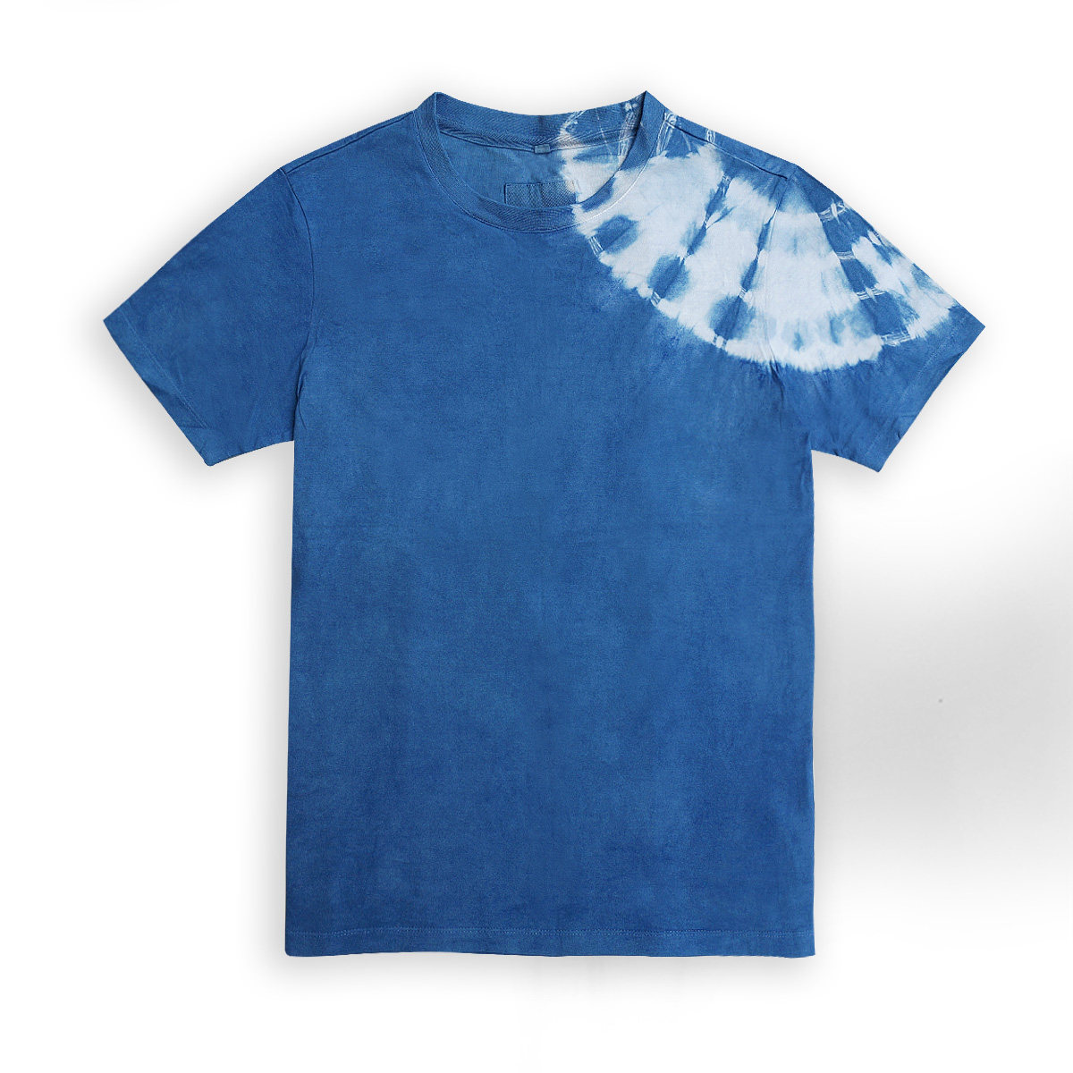 不对称豆登木瓦植物蓝染indigo全棉圆领扎染男士t恤