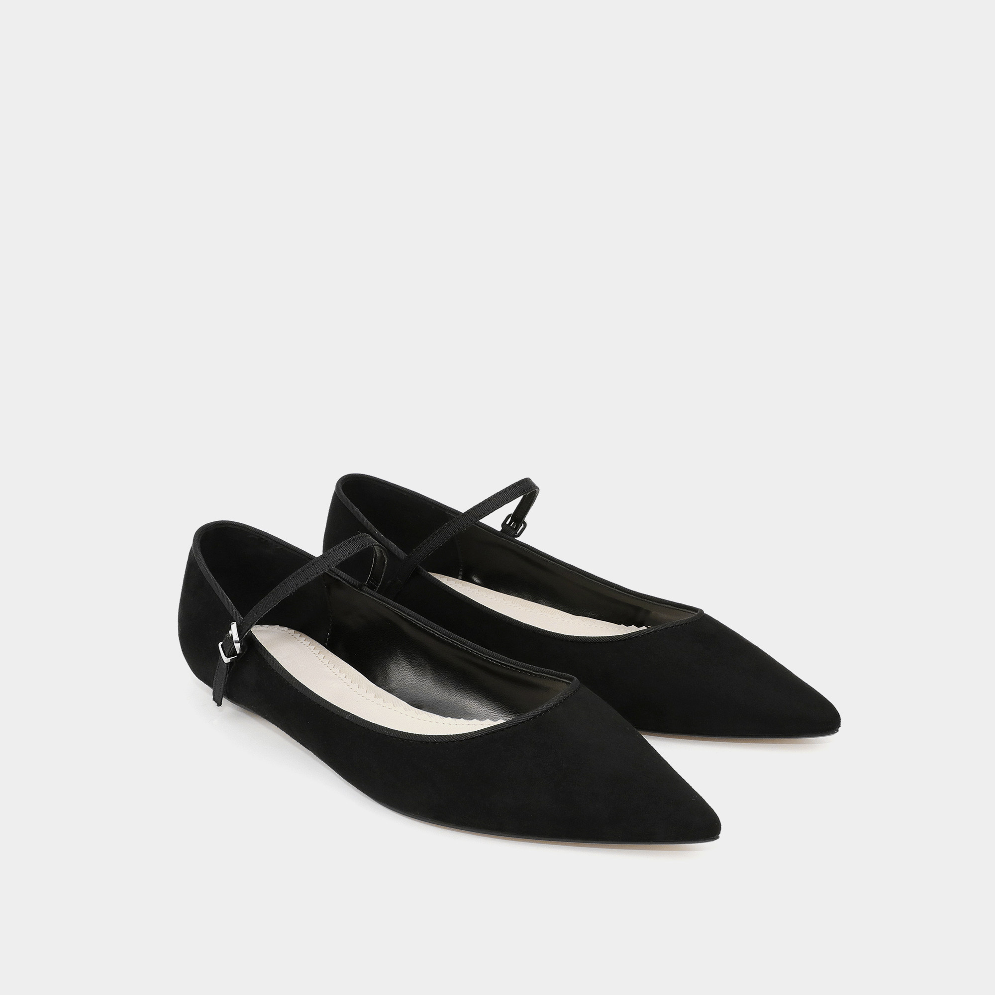 绒面低跟玛丽珍鞋女复古酒红色单鞋尖头鞋