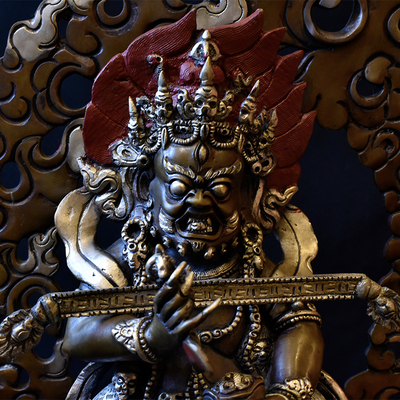 二臂玛哈嘎拉护法佛像尼泊尔紫铜鎏金藏传密宗镇宅摆件35厘米