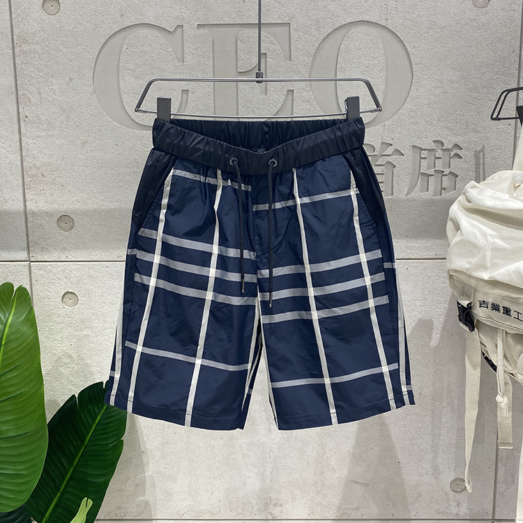 夏季男生速干修身五分裤社会精神小伙印花格子沙滩裤速干百搭短裤