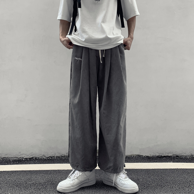 裤子男潮韩国ins复古潮流百搭宽松阔腿九分裤直筒束脚休闲裤男女