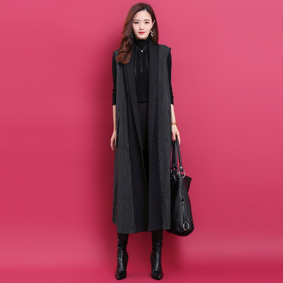 Fashion Long Sleeveless Vest Women's 2021 Autumn Winter New Slim Stripe Stitching Versatile Suit Collar Wool Coat Fashion Long Sleeveless Vest Women's 2021 Autumn Winter New Slim Stripe Stitching Versatile Suit Collar Wool Coat