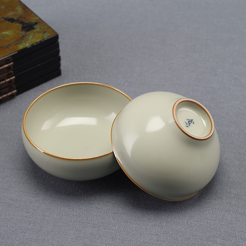 分寸汝窑茶杯主人杯开片可养 景德镇手工陶瓷对杯 功夫茶具品茗杯
