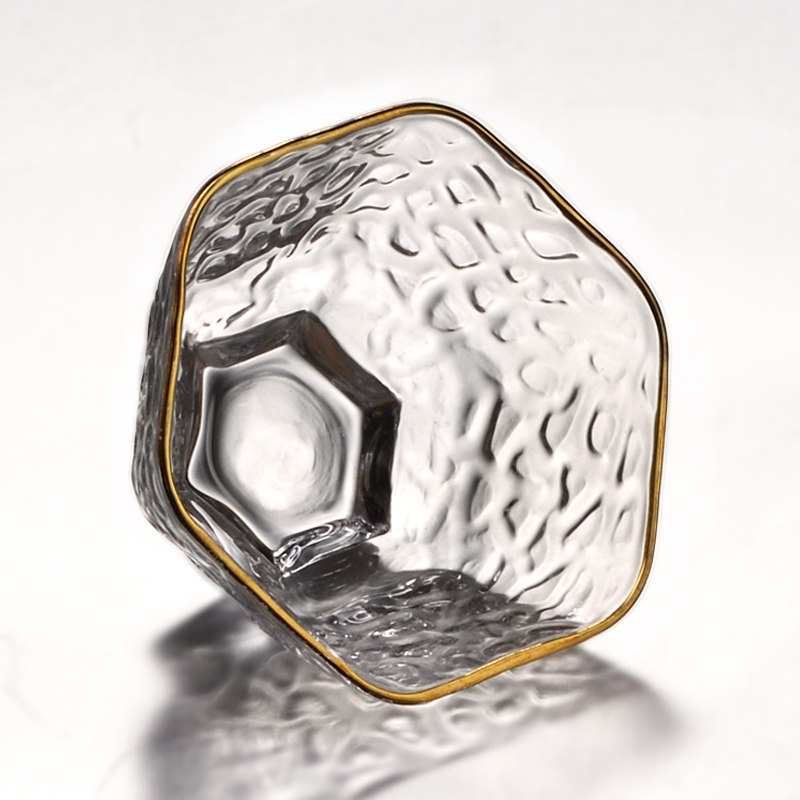 品一恒玻璃茶杯花茶杯 耐热玻璃六角杯锤纹杯 功夫茶主人杯品茗杯