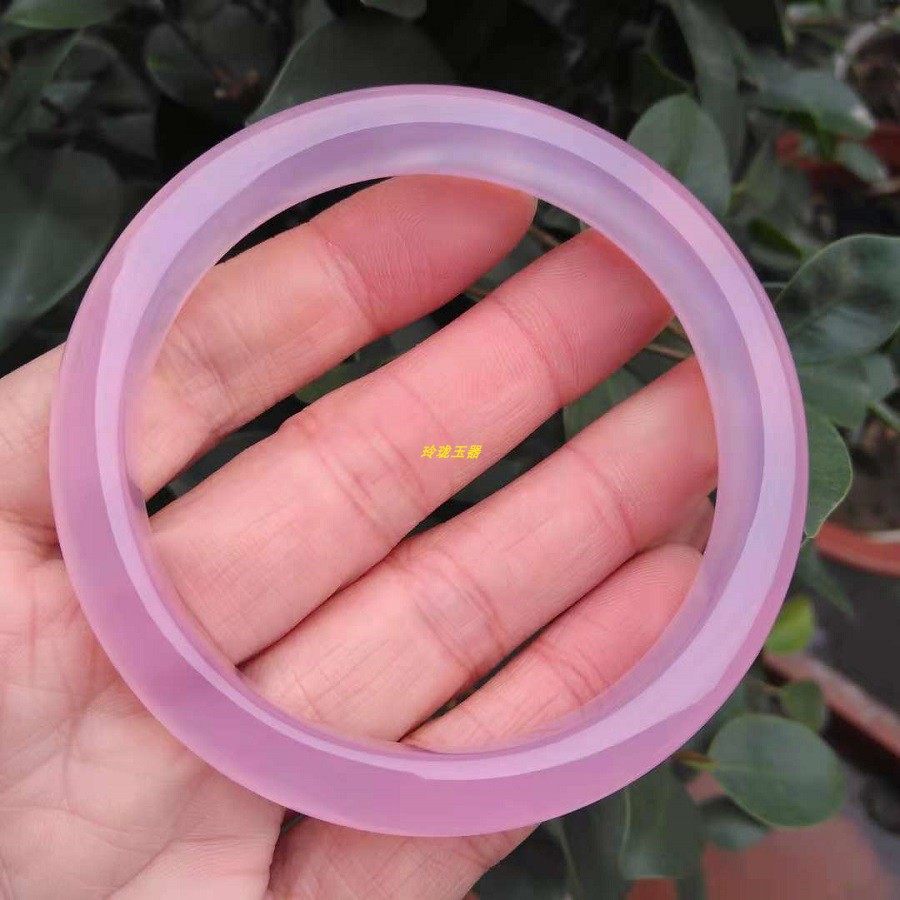 玉髓天然精美芙蓉手镯粉玉玛瑙窄条冰透莹润手镯