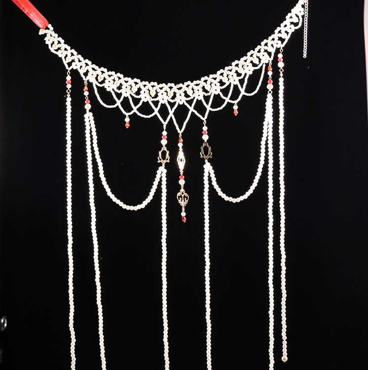 古装汉服腰链古风长流流苏珍珠白色腰带带饰腰带