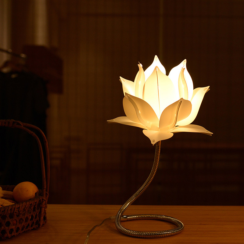 花灯新中式禅意落地莲花寺院供佛复古荷花轻奢装饰台灯