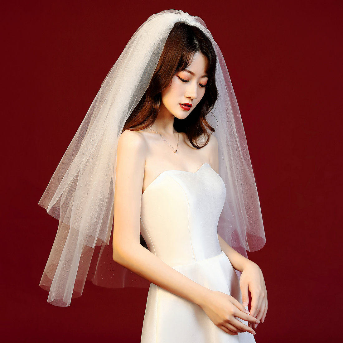 头纱新娘2020新款森系超仙婚纱旅拍简约白色头纱