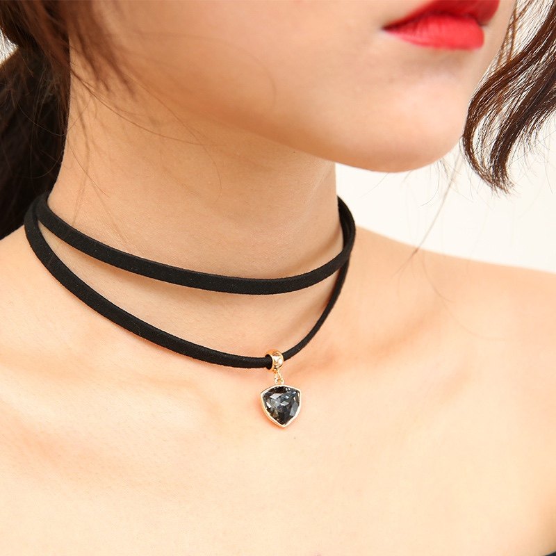 双层项链黑色锁骨颈部装饰毛衣新款脖子项圈项链