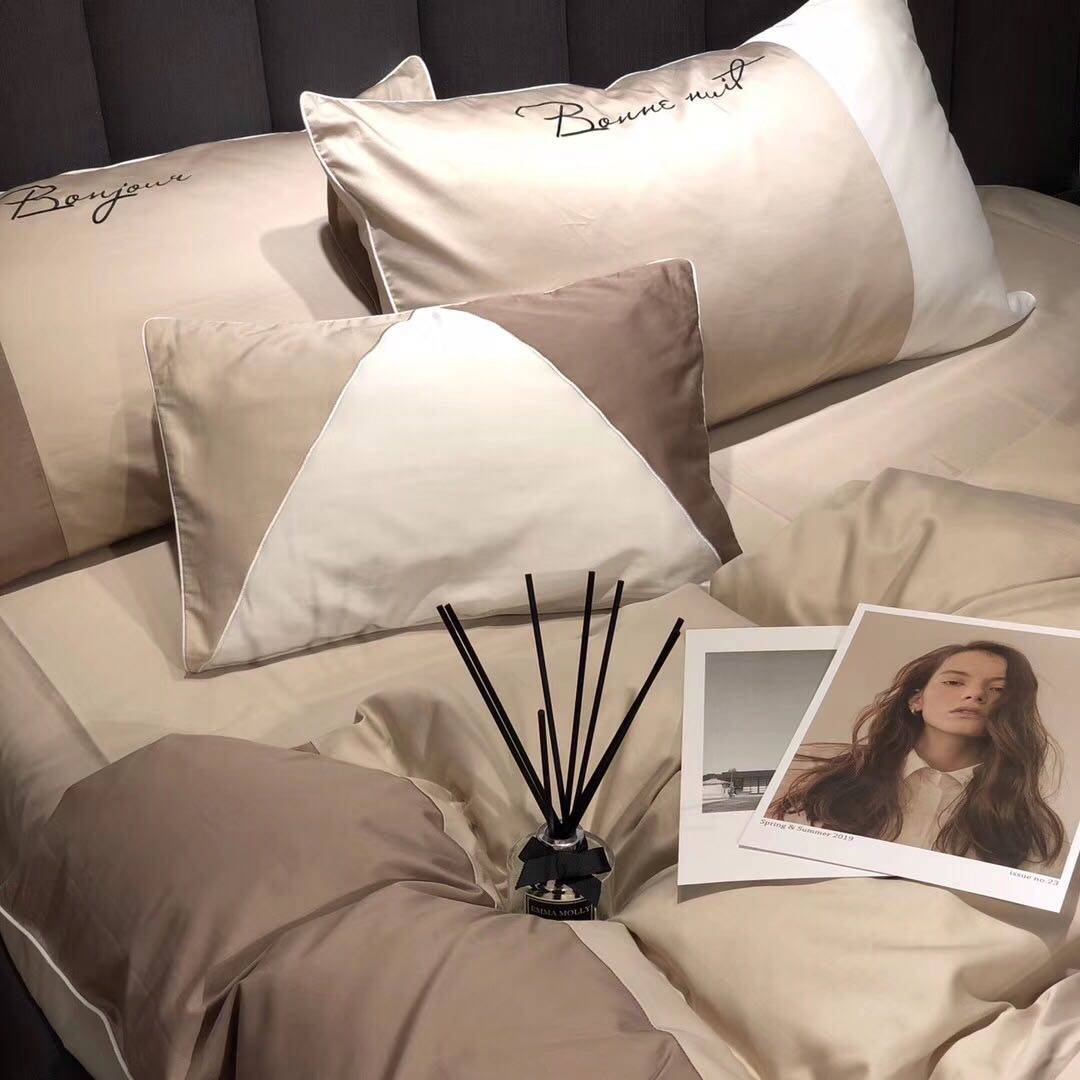 欧美风气质简约床单四件件套高级咖啡色贡缎60支长绒床品套件