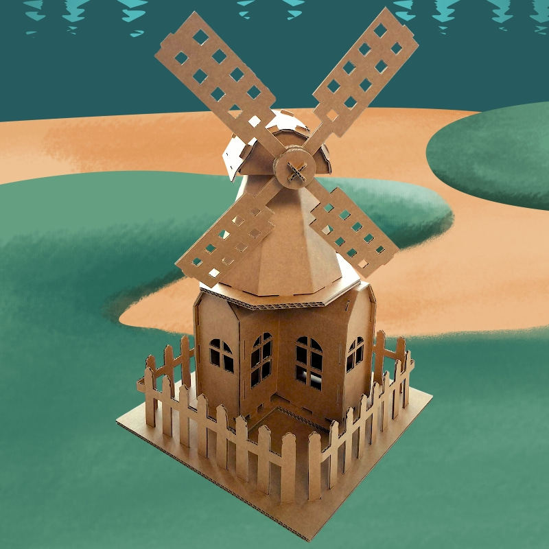 diy手工幼教模型展示立体拼图商场美陈纸风车风车