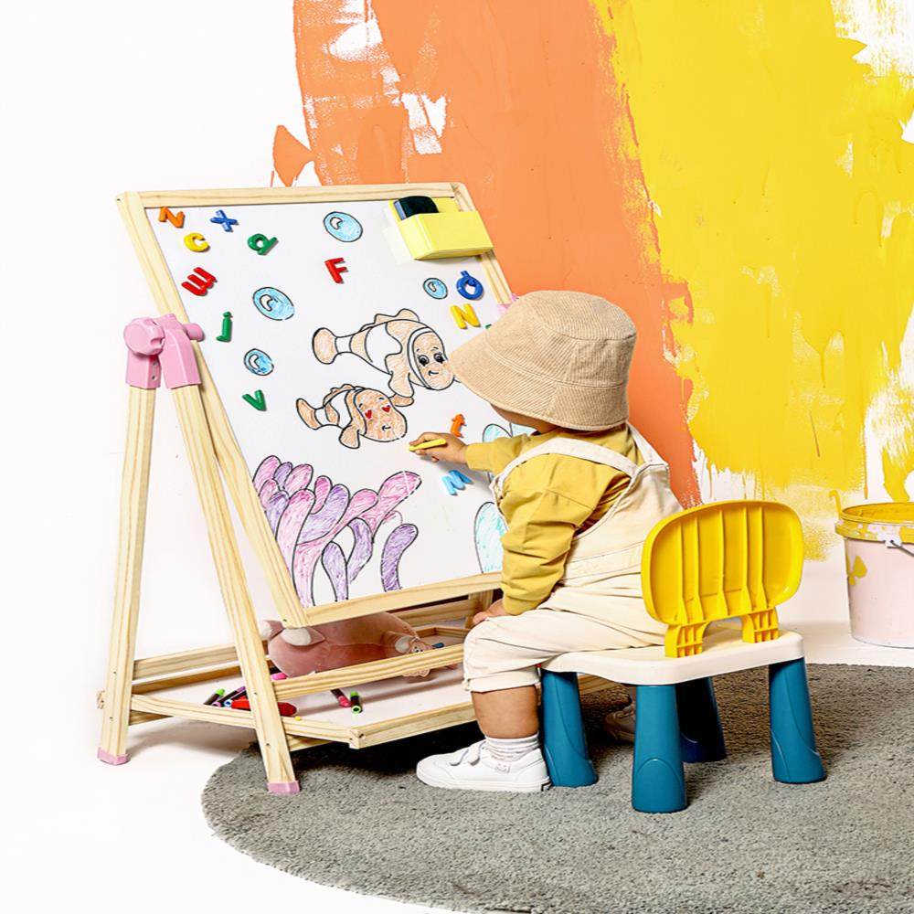 joysgo幼儿儿童儿童画画板支架架式实木小黑板家用画板