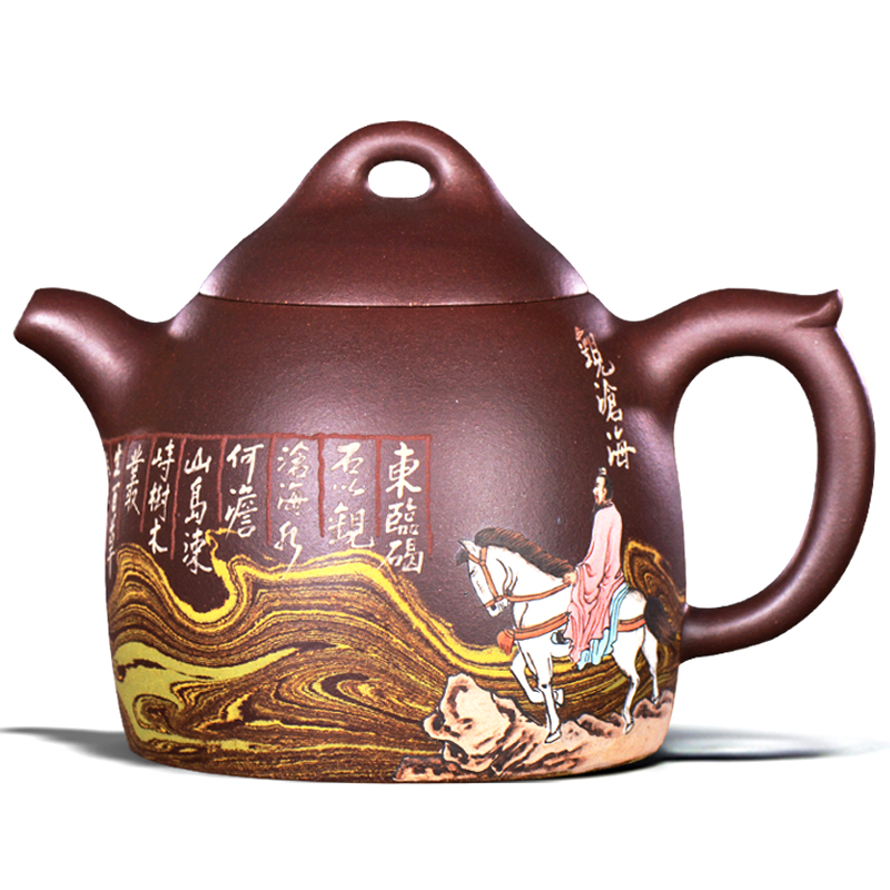 宜兴紫砂高端工艺艺师张小岭陶岭宜兴紫砂壶泥绘观沧海茶壶