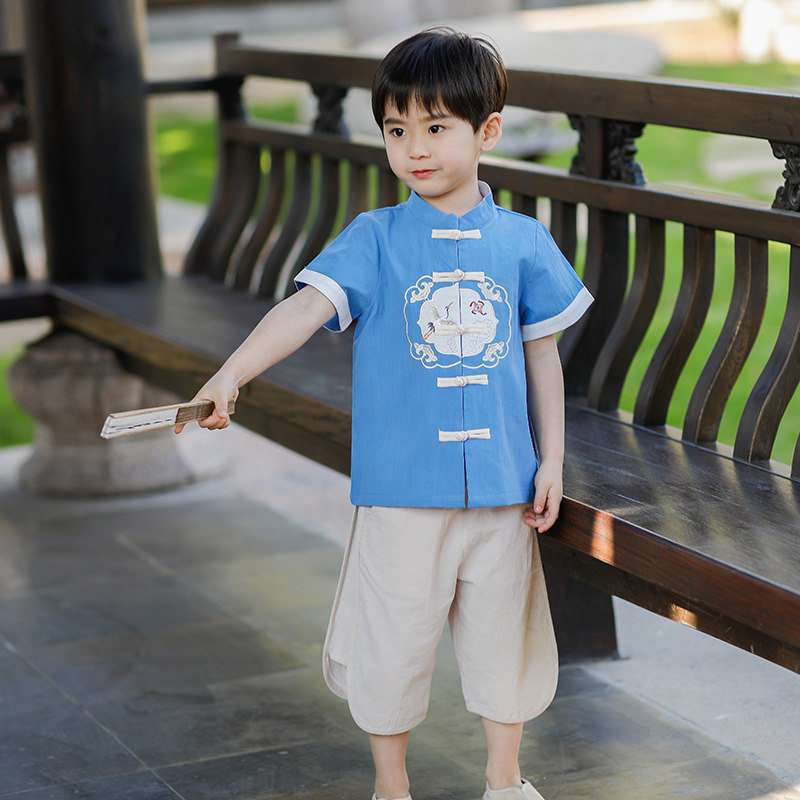 儿童唐装夏季薄款套装宝宝汉服民族风古装男童唐装