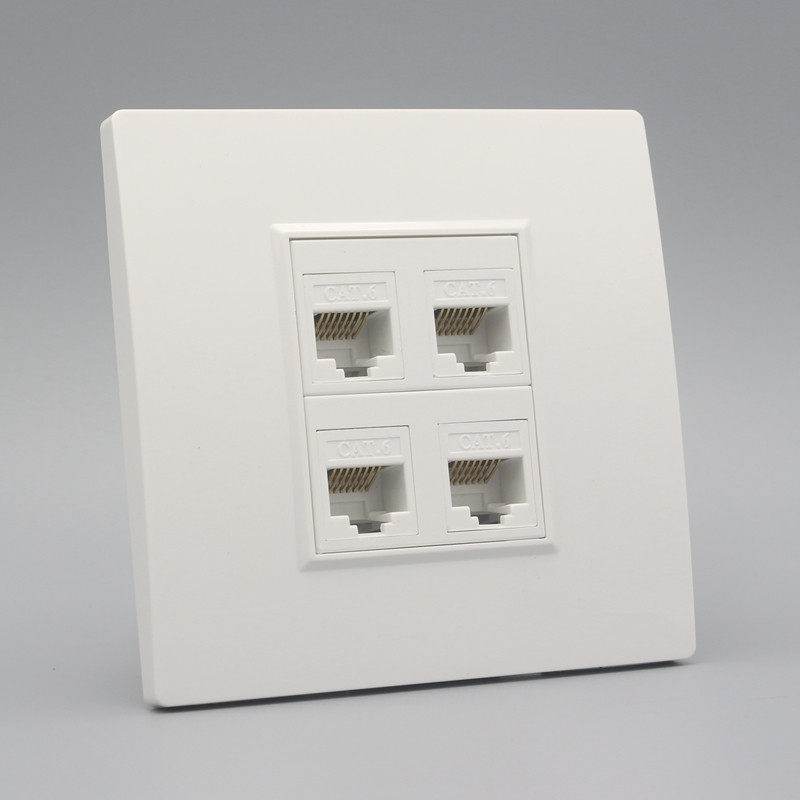 雅白4位网口网络四口电脑cat6网线面板六类电脑插座