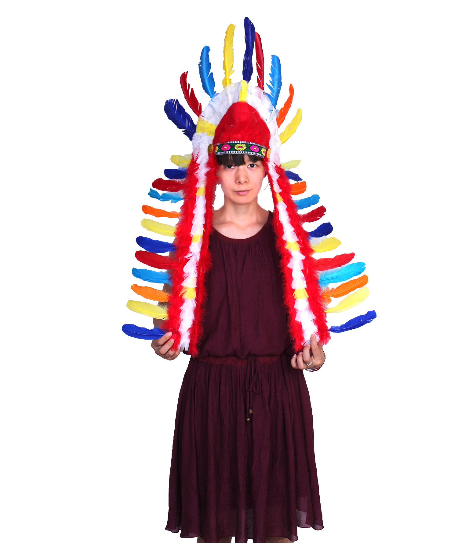 头饰印第安土著长羽毛彩色珠片公主羽毛聚会装饰头箍