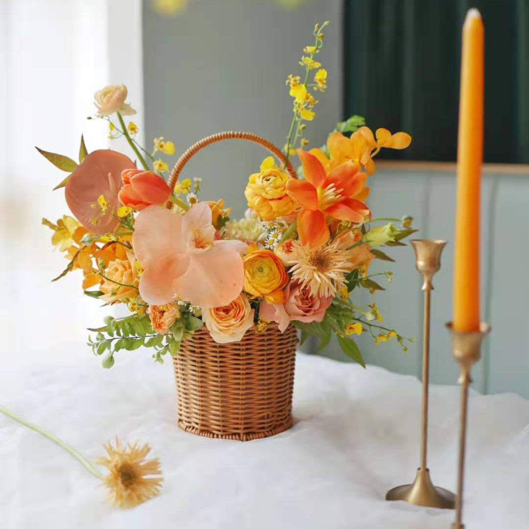 草编竹编伴手篮子插花鲜花干花花篮提花手提花篮