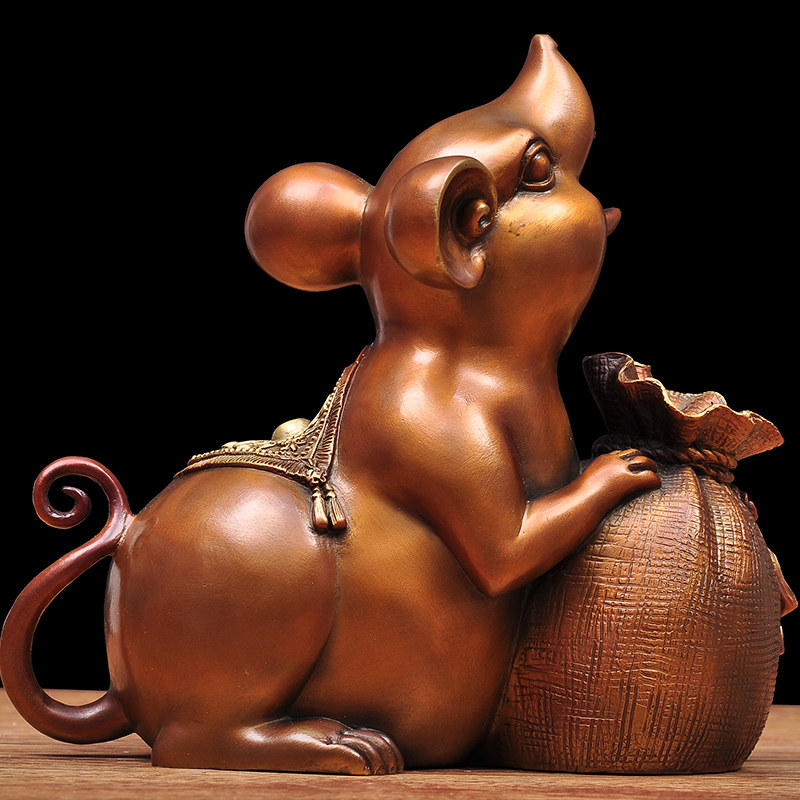 金钱袋招财老鼠装饰办公室客厅家居风水福袋黄金摆件