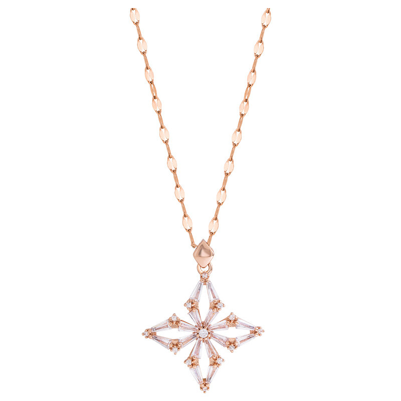 雪花四叶草项链女高高级感微人工闪亮锆石吊坠项链