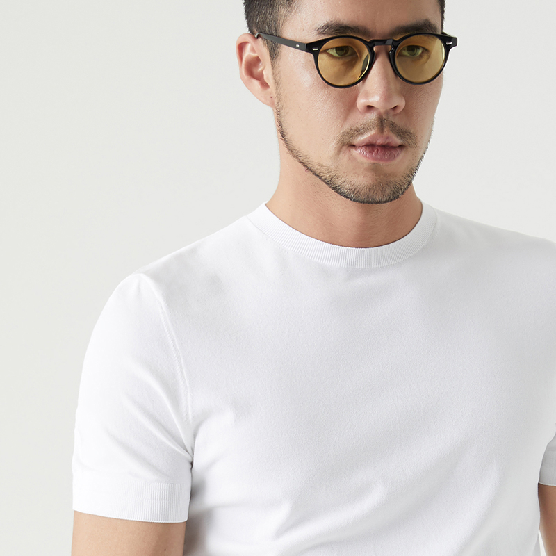 facecity男士体恤商务基础款白色圆领修身t恤百搭纯色短袖16针