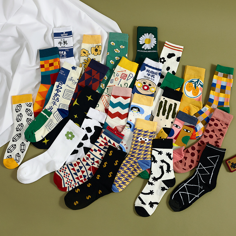 5双袜子女中筒袜春秋ins潮秋冬季可爱日系街头网红长袜男百搭纯棉