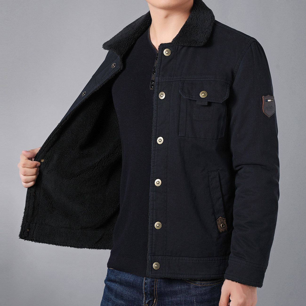 扣子棉衣男士短款宽松保暖棉服加绒休闲夹克夹克