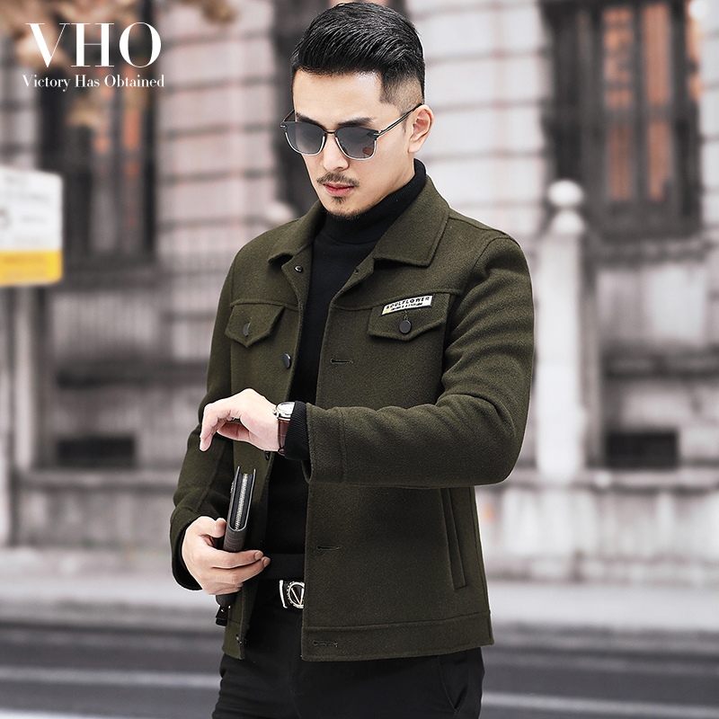 双面呢外套男士短款夹克韩版帅气100%羊毛毛呢大衣无羊绒妮子秋冬