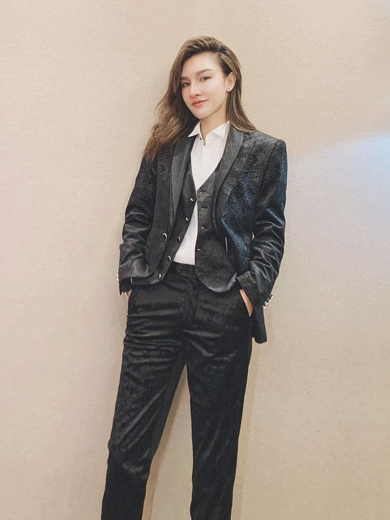 正正tutu雅痞修身商务西服宴会暗花双领天鹅绒西服套装