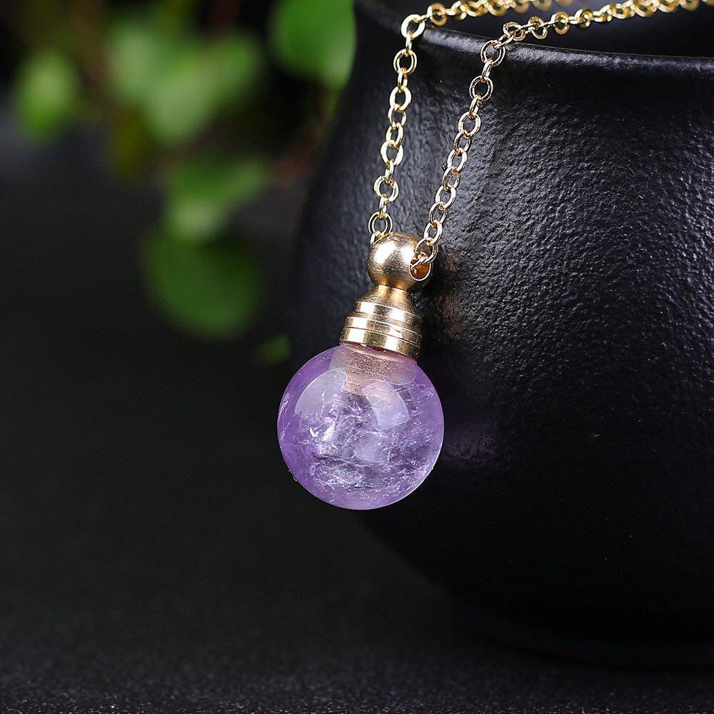 天然紫水晶粉晶空心吊坠香水瓶打开转运水晶香熏项坠