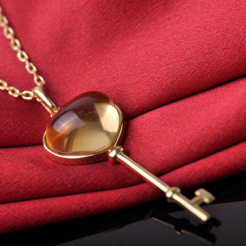 梦克拉s925银黄吊坠财富钥匙水晶挂坠项坠饰品项坠