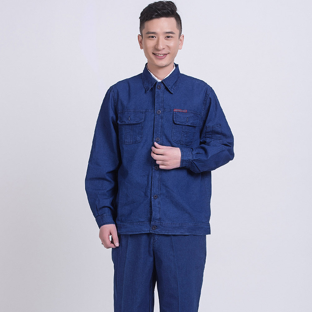 爱幻夏季长袖薄款牛仔工作服套装男电焊工 男士电焊劳保服夏装