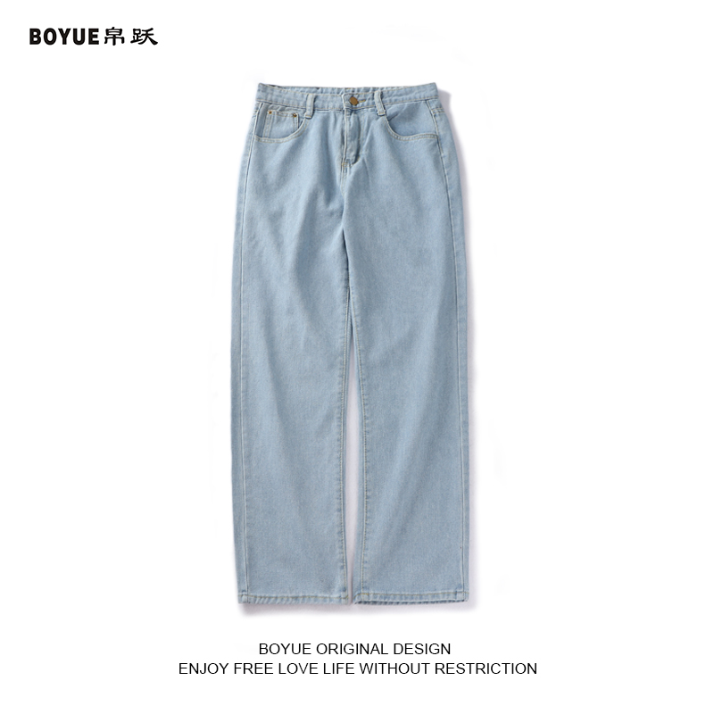 ins潮牌春季纯色直筒阔腿裤男宽松休闲牛仔裤青少年学生长裤大码