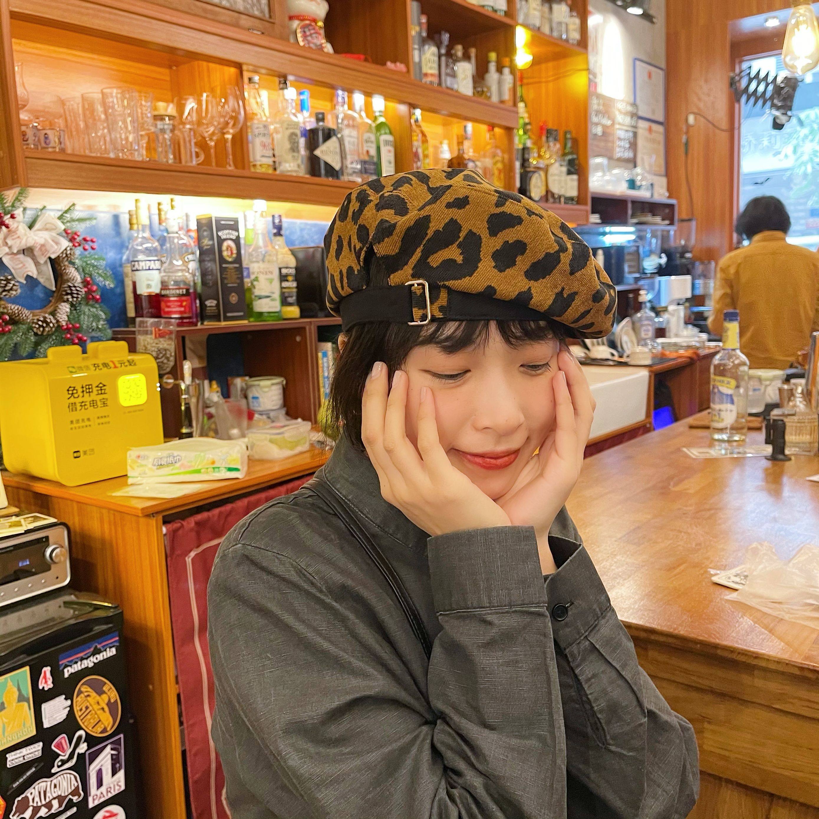 姚叔叔韩国四季帽子贝雷豹纹洋气复古街头又酷帽子