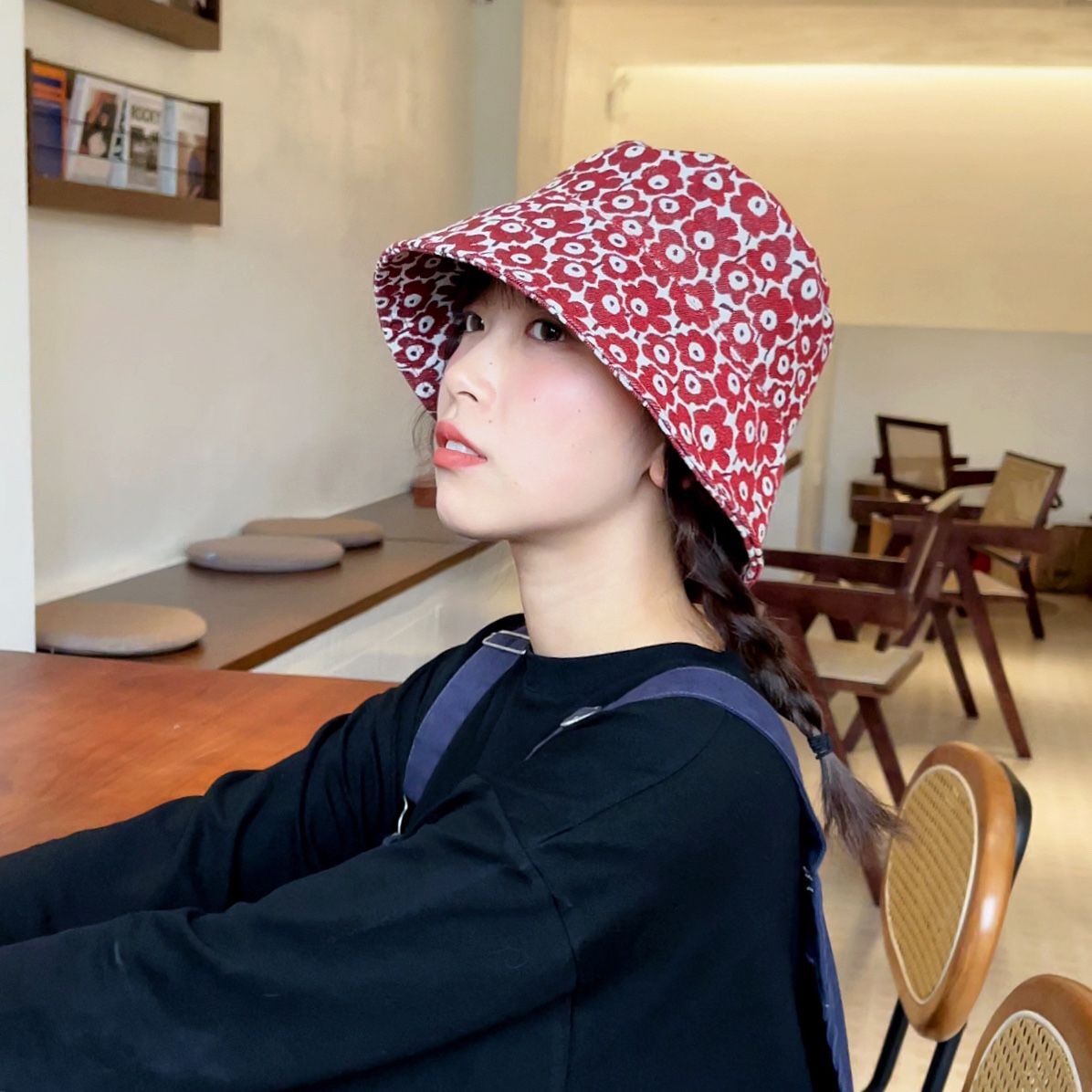 uncleyao渔夫水桶日式花花和风适合圆脸大头欧尼帽子