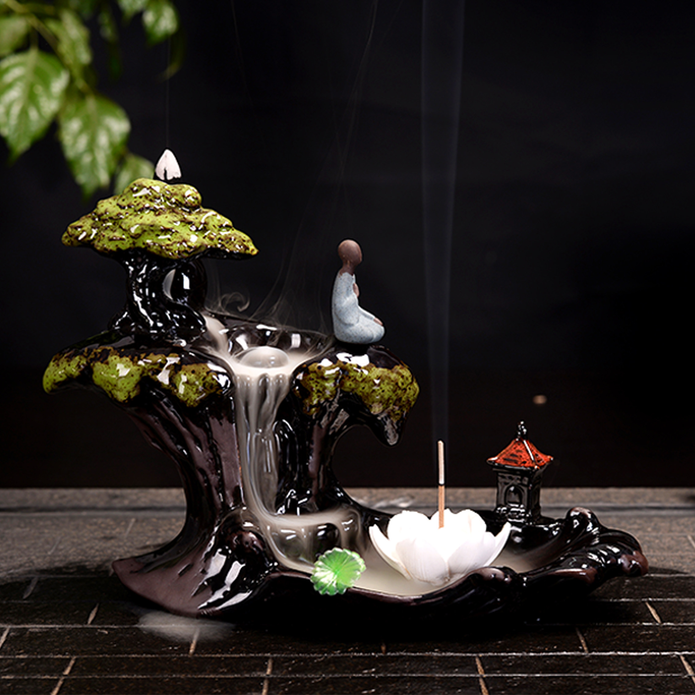 创意陶瓷倒流香炉高山流水个性香道摆件室内香薰香薰炉