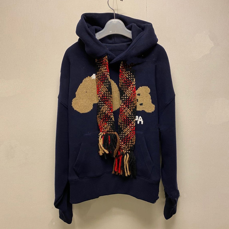 小众潮牌2022春季新款连帽刺绣套头卫衣断头小熊长袖外套女潮ins