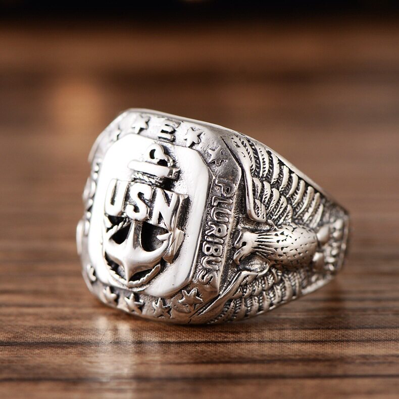 纯银精致戒指男款老鹰美国海军欧美饰品指环戒指