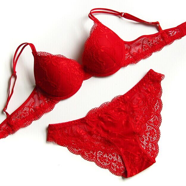正品维多利亚dk文胸蕾丝聚拢性感女士收副乳红色内衣套装厚薄款夏_3折