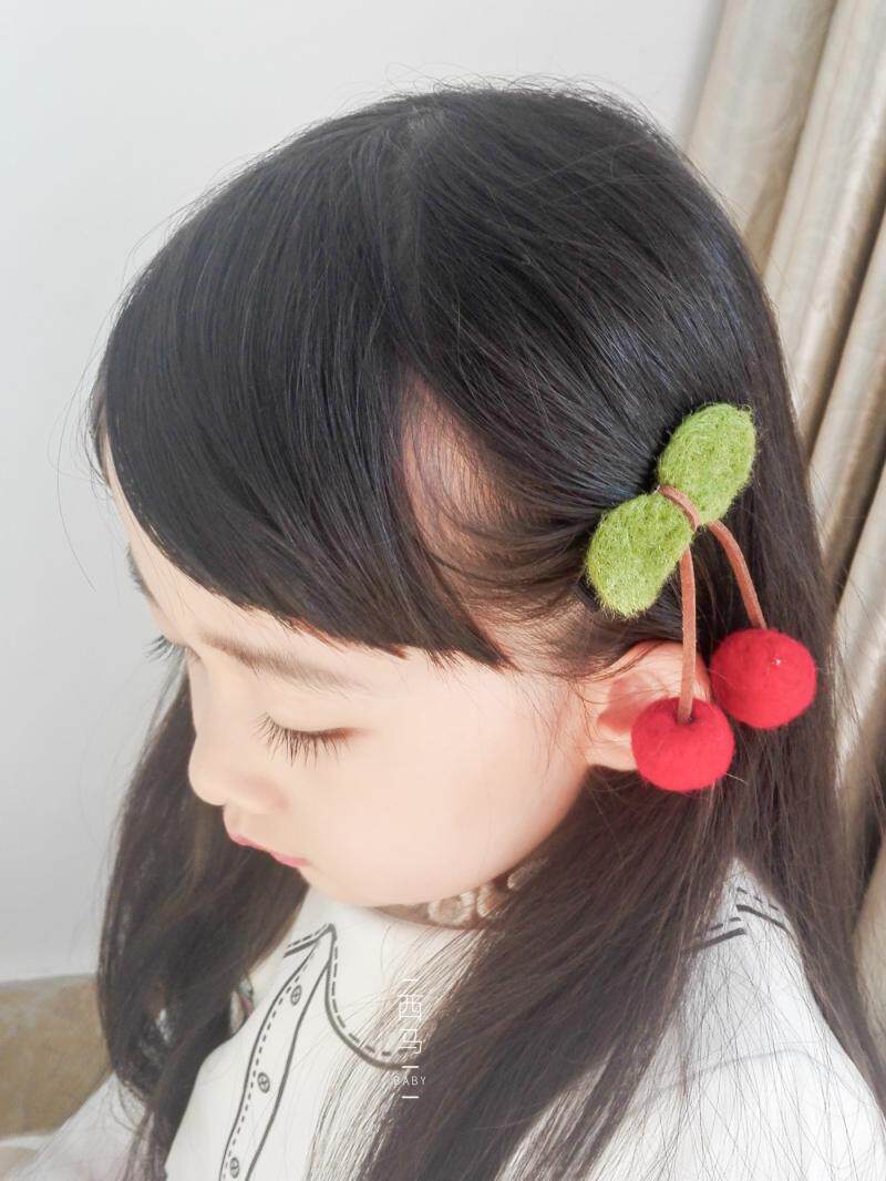 韩国发卡夹头海边刘海边女童宝宝可爱樱桃毛毡发饰