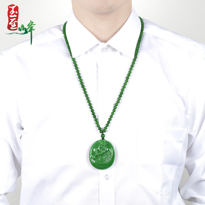 和田碧玉关公挂件天然玉石玉器男款二爷玉坠颈饰