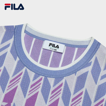 Sweater ຖັກແສ່ວແມ່ຍິງ FILA Emerald 2024 Summer ຄົນອັບເດດ: ໃຫມ່ແບບສະບາຍສະບາຍສີ Blocking Short-sleeved Sweater