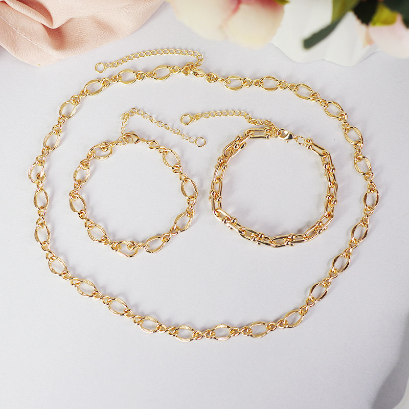 【饰品】 铜镀14k包金 夸张个性粗款 8字u形 金属手链项链锁骨链