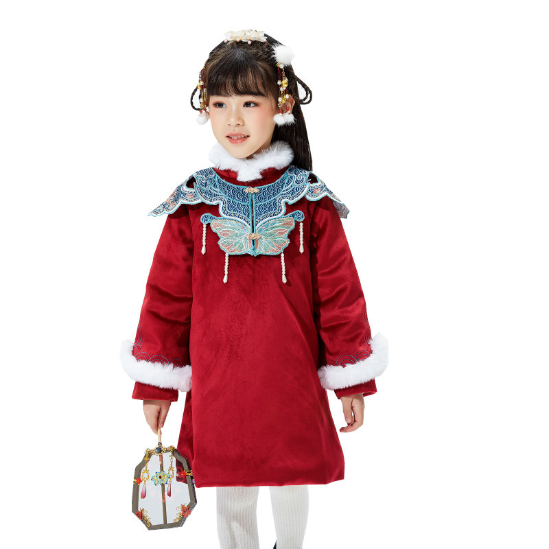 儿童旗袍秋冬洋气女童唐装加厚冬装中小童中国风新年装宝宝拜年服