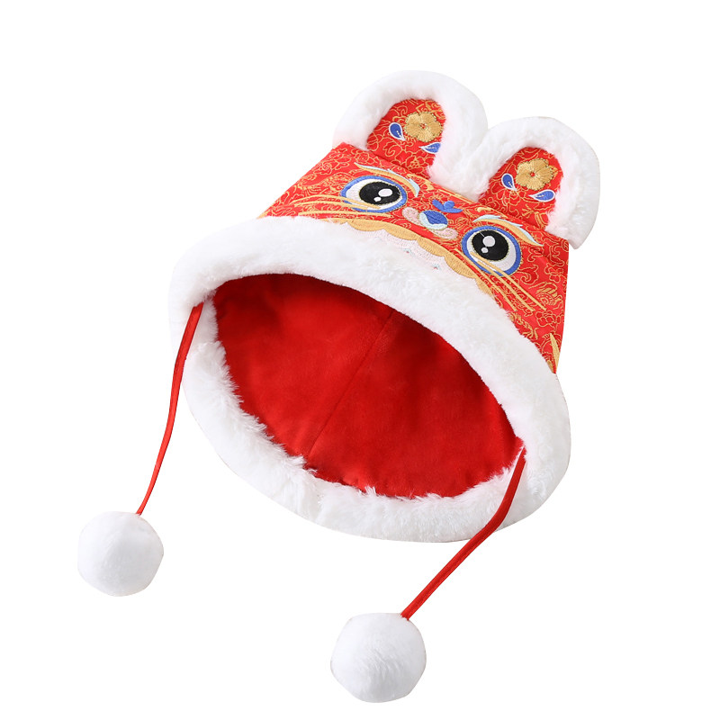 儿童帽子老虎头冬季婴儿唐装宝宝拜年红色中国帽子