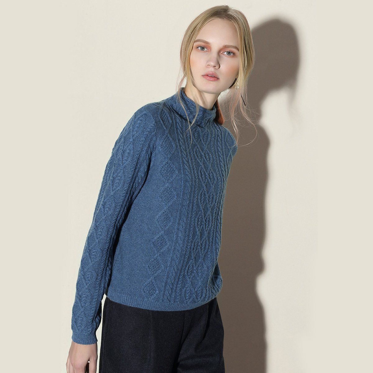 帕罗秋冬半高领羊绒衫女加厚纯山羊绒绞花针织毛衣纯色套头打底衫