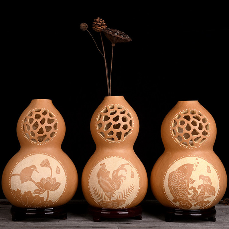 天然葫芦摆件镂空花瓶镇家宅招财之水道具家居葫芦
