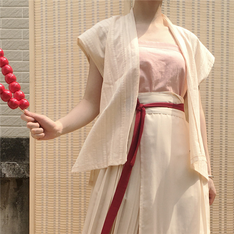 南宋日常汉服纯色折领背心现货提花4色涧萝民族服装