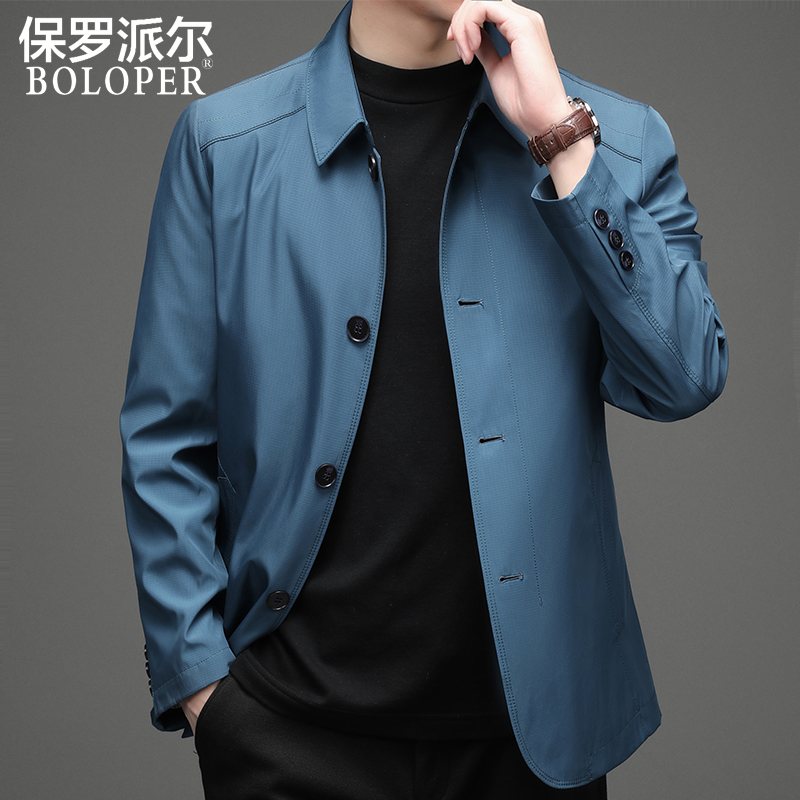 保罗2022秋冬新款夹克男士商务翻领中年爸爸装休闲上衣外套男春秋