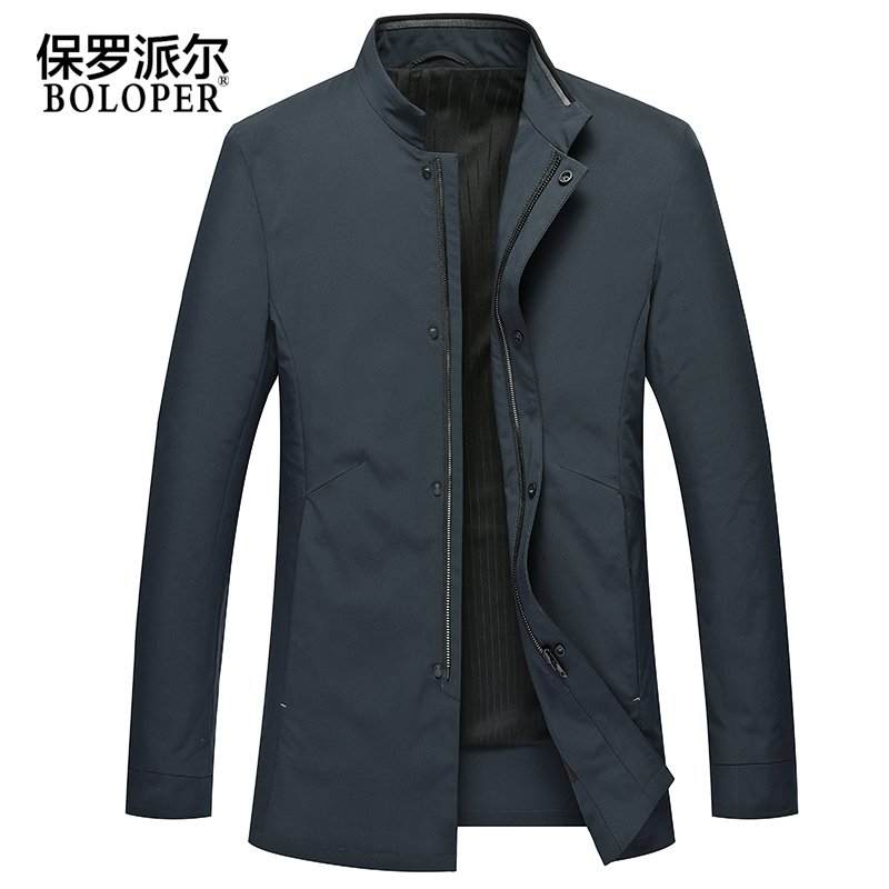 保罗派尔春秋季新款中年男立领夹克衫商务休闲外套拉链风衣中长款