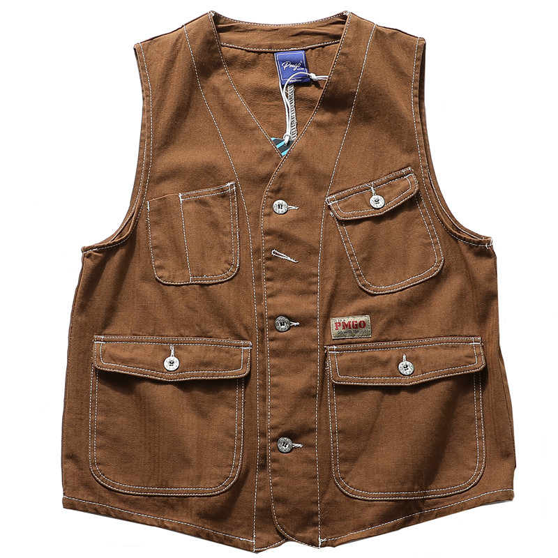 xxstore日系复古阿美咔叽多口口袋工装马甲男士背心